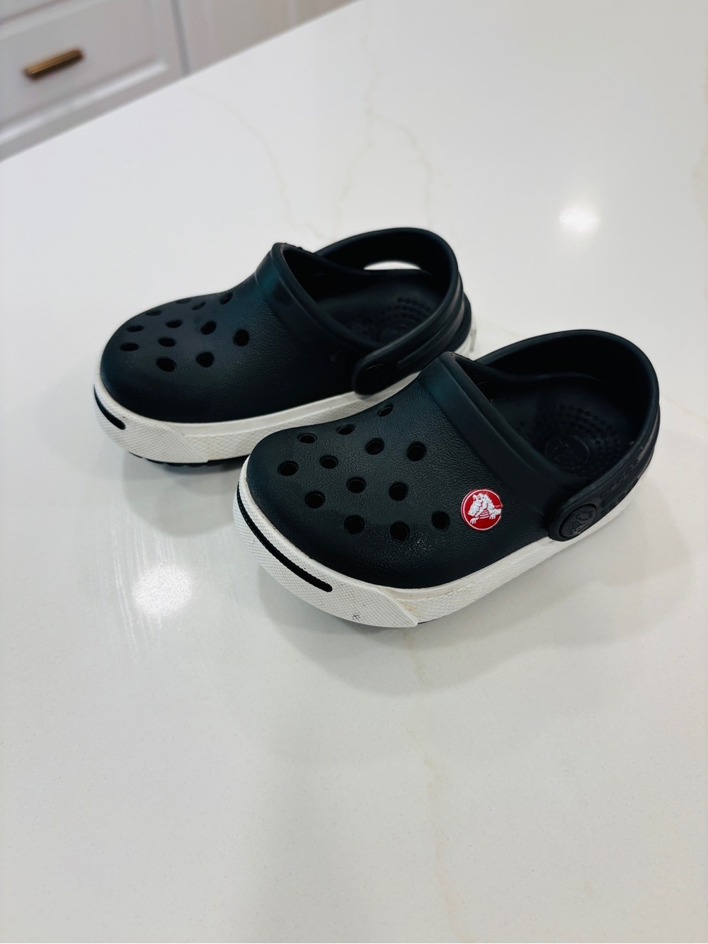 Like NEW Kids Black Slip-On Crocs with White Sole C4/5